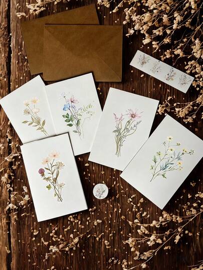 20张空白卡片带信封，空白贺卡，精美空白卡片，水彩野花空白卡片带信封，适用于婚礼、生日及各种场合