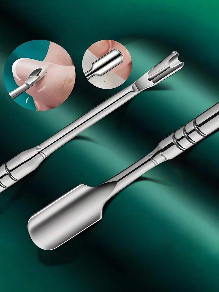 Limpiador de uñas profesional de acero inoxidable plateado, varilla bifurcada, herramienta para el cuidado de los pies, herramienta para eliminar la piel muerta, herramienta para eliminar las escamas, diseño ergonómico, moldeado, adecuado tanto para hombres como para mujeres adultos - Multicolor - Ver 1