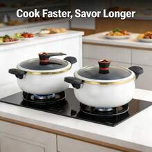 白色搪瓷铸铁锅，家用炖锅，汤锅，焖锅，适用于电磁炉和燃气灶 - 查看 4