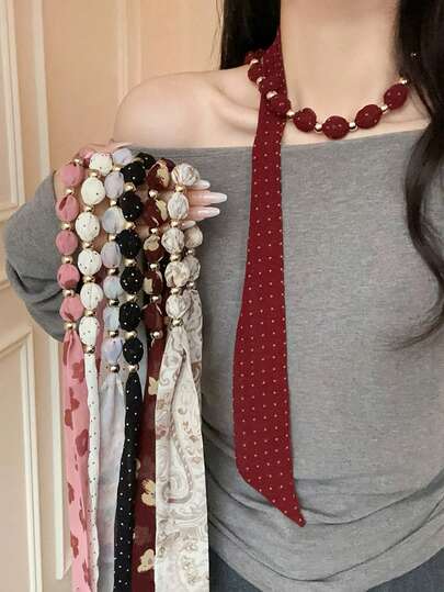 1 pieza Pañuelo de seda largo con estampado retro para mujer, accesorio versátil y de alta gama para el cuello