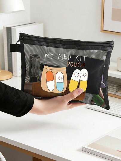 这款印有“我的药包”图案的透明网眼收纳袋，既可作为旅行药品收纳袋，也可作为网眼化妆包、便携式收纳袋和多功能旅行/居家收纳袋。它可以收纳药品、化妆品和数据线，是度假、海滩、返校季、母亲节、夏季、新年、斋月、开斋节、情人节、感恩节以及送给医生朋友的完美礼物。