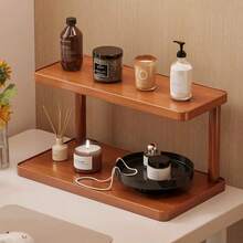 2-Layer Wooden Holder For Coffee Cups, Plants, Desk & Kitchen Glossy, Space-Saving Storage Rack - Brown - View 6