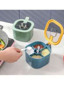 Four-Compartment Spice Storage Box With Spoon - Integrated ABS Spice Container Set, Ideal For Home And Restaurant Use, Rechargeable Kitchen Spice Storage Box, Magnesium Rod/Flint-Free - Multicolor - View 11