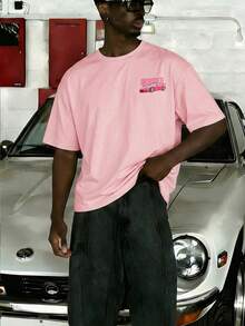 Fractyr 男士时尚休闲街头风宽松短袖T恤 | 赛车元素印花 | 精致设计 | 春夏必备 | 百搭易穿，展现您的个人风格。 - 粉色 - 查看 5