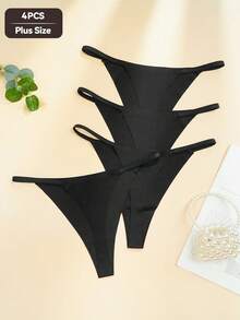 Bộ 4 chiếc quần lót dây mảnh cạp thấp, chất liệu lụa, cỡ lớn dành cho nữ, thích hợp mặc hàng ngày và khi ngủ. - màu đen - Xem 5