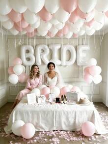 Bộ trang trí cô dâu tương lai 51 món - Banner chữ "BRIDE" màu trắng 40 inch + Bóng bay cao su màu hồng & trắng + Cánh hoa không dệt dày, hoàn hảo cho tiệc độc thân, trang trí phòng, tiệc cô dâu, đám cưới, chụp ảnh kỷ niệm, đồ dùng cho cô dâu tương lai - Nhiều màu - Xem 4