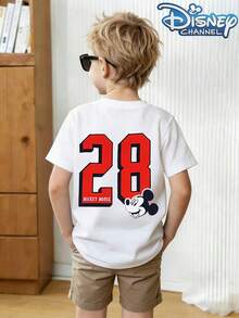 Disney Shining Boy (Double-Sided Print): Mickey Mouse No: 28, Themed Cartoon Print, Casual And Simple Short Sleeved T-Shirt, Suitable For Spring And Summer Seasons, Suitable For Boys And Girls To Wear. Festival Gift - trắng - Xem 2