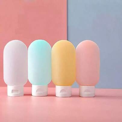 可爱粉彩旅行挤压瓶套装 - 60毫升便携式硅胶化妆品及洗漱用品分装瓶，适用于洗发水、乳液、凝胶等 - 防漏且可重复使用 - 非常适合旅行、健身、露营