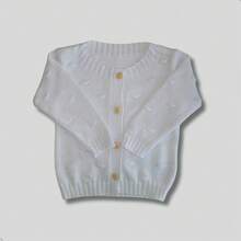 CONFECÇÕES ROMILA Knitted Baby Boy/Girl Wool Sweater With Wooden Buttons, Lightweight Cardigan, Unisex - trắng - Xem 2