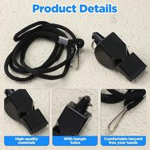 Sports Whistle 3 PCS Professional Whistle Loud Referee Whistles With Lanyard Black Train Whistles For Coaches, Referees, Lifeguards, Emergency Outdoor Sports - C - View 3