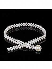 1pc Women's Elastic Pearl Waist Chain - White - View 5