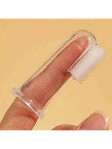 1pc Dog & Cat Finger Toothbrush, Dog Finger Toothbrush, Pet Teeth Cleaning Finger Brush - White - View 1