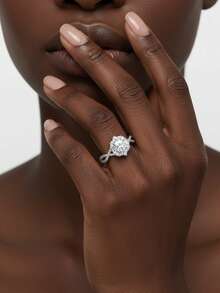 女士结婚戒指，向日葵造型，925纯银材质，重3.3克，镶嵌1.5克拉莫桑石，波西米亚宫廷风格，奢华订婚/结婚/周年纪念/情人节礼物，附赠莫桑石证书和精美礼盒 - 銀色 - 查看 6