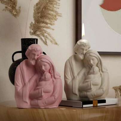 1个耶稣一家硅胶蜡烛模具，DIY香薰蜡烛，石膏香薰装饰硅胶模具