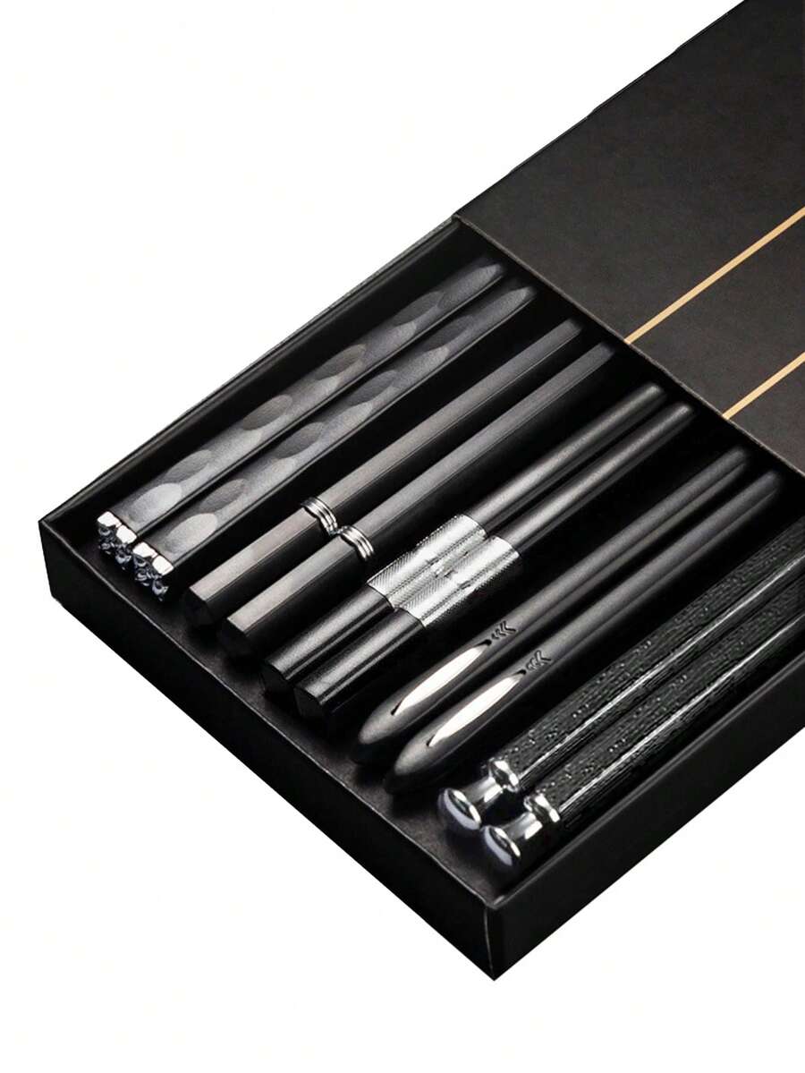 5 Pairs Antibacterial Alloy Chopsticks - Silver - View 1