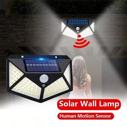 Ultra-Bright Solar Outdoor Lights, 100LEDs, Intelligent Light Sensor, Auto On/Off, 4-Sided Lighting, Motion Sensor, Easy Installation For Garage, Commercial Streets, Courtyards, Balconies & More - Lithium Battery Included, Solar Charging, LED Lighting, Best For Christmas
