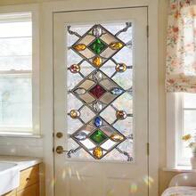 1/5 piezas Película de ventana de vidrio esmerilado vintage y colorida, pegatina de ventana extraíble, decoración geométrica estética para el baño - Filtro de color geométrico - Ver 3
