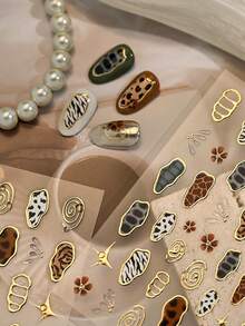 Beautizon Nailartlab 1张复古动物纹美甲贴纸，金色可选，可定制豹纹、斑马纹、奶牛纹，DIY美甲贴纸 - 彩色 - 查看 7