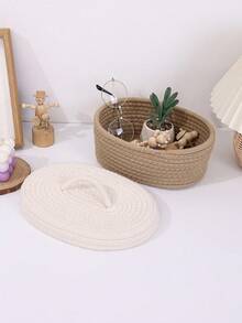 Oval Shaped Storage Basket, Bohemian Style, Handwoven Desktop Storage Box, Suitable For Living Room Desk, Can Store Cosmetics, Perfumes, Glasses, Photo Frames, Also Suitable For Bathroom, Home Decor, And Beach-Style Patio Decor. Holiday Gift Basket. - Khaki - View 17