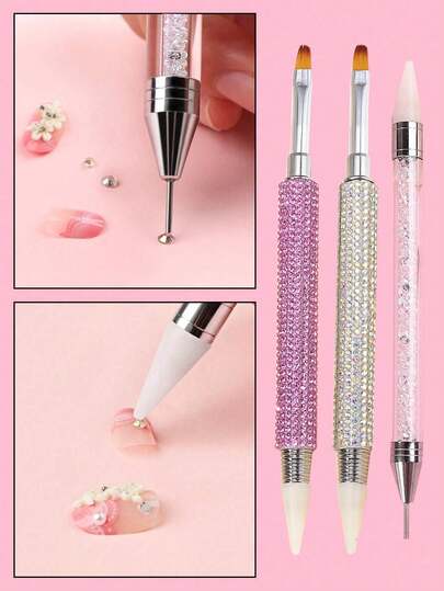 1支自粘式钻石装饰工具，双头钻石拾取器，钻石美甲装饰，DIY美甲工具