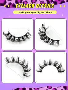 7对自粘式D型卷翘俄式假睫毛，无需胶水可重复使用，8-15毫米粗猫眼睫毛 - 黑色 - 查看 5