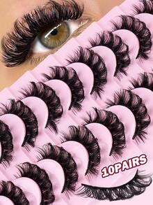 MAANGE 7/10/21 pares de pestañas postizas naturales cruzadas y rizadas CC, gruesas y rizadas, adecuadas para fiestas, maquillaje de dibujos animados, esenciales de viaje, incluye cepillo de cejas, cepillo multifunción opcional - Negro - Ver 15