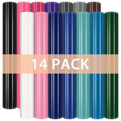 适用于切割机的永久性乙烯基贴纸 - 14 片装光面背胶乙烯基贴纸，12 x 10 英寸永久性乙烯基贴纸套装，适用于工艺品制作，适用于 Silhouette Cameo 等切割机的永久性背胶乙烯基贴纸