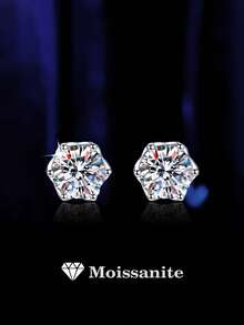 2pcs Fashionable & Exquisite 925 Sterling Silver 0.5-1 Carat Moissanite Earrings, Suitable For Women's Daily Wear, Party, Vacation, Valentine's Day, Mother's Day, Birthday Jewelry Gift - Silver - View 1