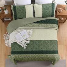 3 Pieces Green Queen King Size Quilt Set, Striped Plaid Bedspread Coverlet Set, Boho Summer Bedding Set Soft Microfiber Bedding Set With 2 Pillow Shams, Suitable For Wedding Items, Valentines Day Home Bed Room Decor, Mothers Day Gift, All Season - 綠色02 - 查看 2