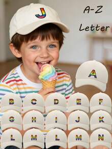 1件装 男女童彩虹26字母棒球帽 金线工艺 R字母设计风格 Kpop时尚 Snapback帽 男女童遮阳帽 - 米色 - 查看 1