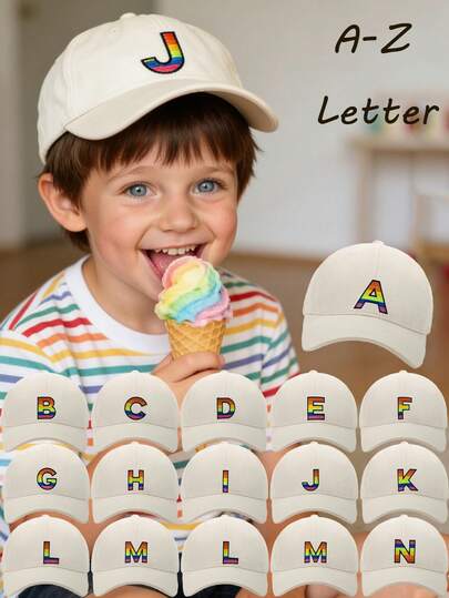 1 pieza Gorra de béisbol con diseño de letra R de hilo dorado, estilo de moda Kpop, para niños y niñas, gorra snapback con diseño de arcoíris y letras, sombrero de sol para niños y niñas