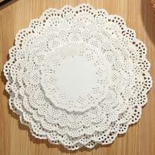 100 piezas de manteles individuales de papel de encaje perforado - Manteles individuales decorativos con patrón floral, aptos para uso en la cocina, para pasteles, pizzas y alimentos fritos - Decoración esencial para la cocina y el comedor - Ver 8