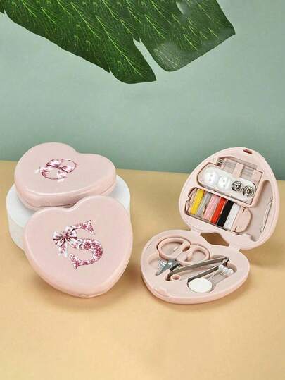 Sewing Tool Box With Pink Bow Letter Initials Letters A-Z, Perfect Gift For Beginners Sewing: 1 Portable Mini Sewing Set - Foldable, Diy Sewing Supplies And Accessories, Suitable For Travelers And Emergency Clothing Fixators, Mini Needle Box Portable Small Needle Bag Sewing Tool Combination Set Hotel Supplies. Suitable Valentine's Day Gift, Ramadan Gift, Eid Gift, Easter Gift, Back-To-School Gift, Wedding Favor, Birthday Gift,Mother's Day Gift,Set Hotel Supplies