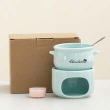 1 Set de Calentador de Fondue de Chocolate Cerámico, Set de Mini Olla Caliente Cerámica (Velas no incluidas) - Mini Taza Derretidora para Derretir Chocolate, Queso y Calentar Dulces - Set de Postre Compacto Ideal para Cita, Boda, Fiesta de Cumpleaños y Regalo de San Valentín - Fácil de Limpiar - Multicolor - Ver 12