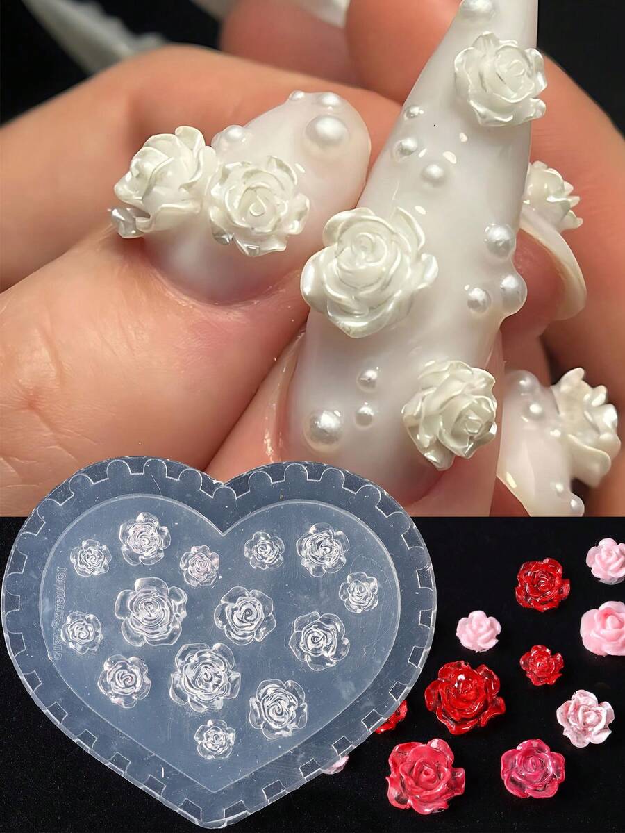 1 khuôn silicon hình cánh hoa hồng mùa xuân, khuôn hoa trà mini dùng cho móng tay gel, dụng cụ dập móng tái sử dụng cho tiệm nail DIY - Trong sáng - Xem 1