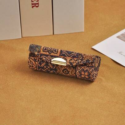 1个便携式口红盒，复古奢华图案，可用于收纳化妆品和珠宝