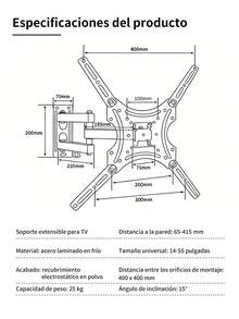 Soporte De Pared Para Tv, Soporte de TV de acero inoxidable para el hogar, retráctil, adecuado para televisores de 14 a 55 pulgadas (10"- 26"), Máxima 50 Kg/12Kg Máx. admite expansión de TV, admite configuraciones LCD, inclinación y extensión, para la mayoría de televisores y monitores de visualización plana. - Negro - Ver 12
