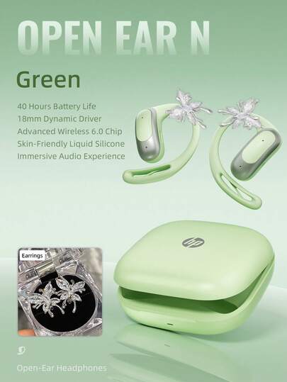  HP Open Ear Earbuds, Wireless Bluetooth Open Ear Headphones, HiFi Sound Sports Earphones For Running & Fitness, IPX4 Sweat & Water Resistant, 40 Hours Long Battery Life