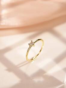 1枚奢华超哑光光滑宝石镶嵌戒指，金戒指，心形宝石戒指，节日场合送给女性的精致礼物 - 金黃色 - 查看 3