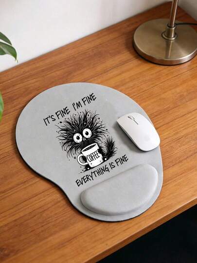 Ergonomic Wrist Rest Mouse Pad, Cute Working Cat Design, "It'S Fine I'M Fine Everything Is Fine" Graphic Print With Coffee Cup & Design ,Ergonomic Eva Wrist Rest, Non-Slip Memory Foam Mouse Pad, Comfortable Mouse Pad With Smooth Wrist Support, Comfortable And Skin-Friendly Desktop Support