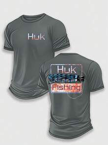 (220 Pieces Of Pure Cotton T-Shirts)HUK VINTAGE LURE Performance Fishing T-Shirt, Moisture Wicking Quick Dry Tee, High-Quality Graphic Printed Outdoor Sportswear, Men's Short Sleeve Shirt, Retro Jig Lure Art, Industrial Graphic Design, Holiday Gift, Performance Gear, Lightweight Breathable, Camisetas Para Hombre, Men Vacation Outfits, Urban Outdoor Style - 灰色 - 查看 1