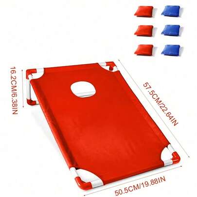 Foldable Cornhole Game Set, Red & Blue Contrast Portable Design, Thickened Oxford Cloth + Non-Slip PVC Base, No Pattern Competitive Game Props, Includes 8 Bean Bags, Suitable For Yard, Party, Beach, Christmas & New Year Gathering Entertainment Toy