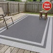 1片双面防水塑料草坪垫，耐用防滑户外地毯，适用于花园、露台、露营、泳池、后院、阳台、野餐，全天候塑料地毯，适用于户外入口（黑色和米色） - A - 查看 10