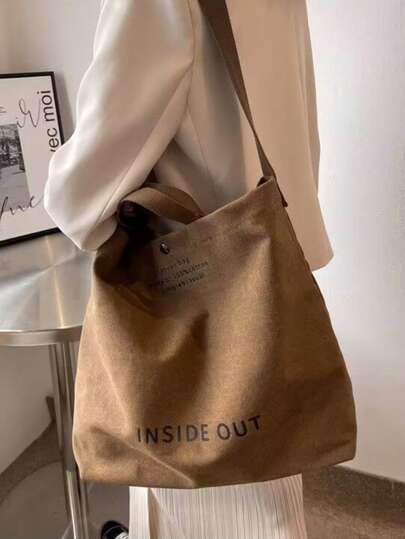 1pc Vintage Canvas Tote Bag, Fashionable Letter Print Crossbody Bag, Casual Handbag, Suitable For School, Work, And Travel
