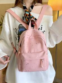 1pc Multi-Functional Mini Student Backpack - Cute Striped Texture Commuter Bag With Multiple Pockets And Comfortable Shoulder Straps - Multicolor - View 3