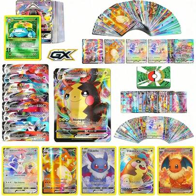 300pcs Anime Collectible Trading Cards, Holographic Cards, Cards (V Series VMAX, Rare GX Cards, Anime Game Cards, Booster Packs, Holographic Cards, Adult Holiday Gifts, Party Supplies, Holiday Decorations, Birthday Party Supplies, Birthday Gifts, Handmade Decorations, Pokemon, Collectible Cards, Classic Cards, Suitable For Parties And Birthday Gifts (Random Styles)