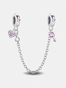 1件优雅心形安全链吊坠，适合女士手链和手镯，可用于DIY珠宝制作、约会礼物、精致女士珠宝 - 銀色 - 查看 16