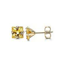 1 Pair Minimalist Stainless Steel Square Colorful Synthetic Zirconia Stud Earrings, Suitable For Women's Daily Matching, Gatherings, Parties, Festivals, Jewelry Gifts - Golden Blue Zirconium - View 14