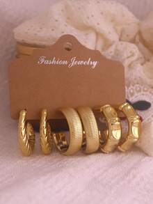 6/18pcs Fashionable Earrings Set, Exaggerated Oversized C-Shaped Earrings Set For Daily And Holiday Wear, Made Of ABS Resin Material With Non-Fading UV Gold Plating - Gold - View 9