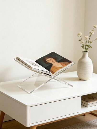 1pc Acrylic Book Shelf, X-Shaped Transparent Book Shelf, Acrylic Book Shelf, Bible Shelf, Acrylic Book Display Rack, Acrylic Reading Rack, Kitchen Recipe Rack, Transparent X-Shaped Bookshelf, Desktop Display Rack, Magazine & Book Storage Rack, Creative Desktop Decor, Textbook & Photo Album X-Shaped Display Rack, Desktop Book, Magazine, Photo Album Display Rack, For Displaying And Storing Books